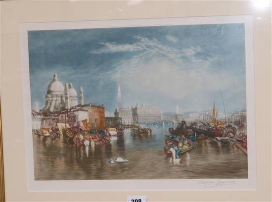 Antoine Gaymard, pair of colour mezzotints, view of Venice, signed in pencil, 36 x 49cm